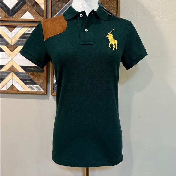 Ralph Lauren Tops - Vintage Ralph Lauren Suede Patch Big Pony Logo Polo Top Dark Green Small NWT